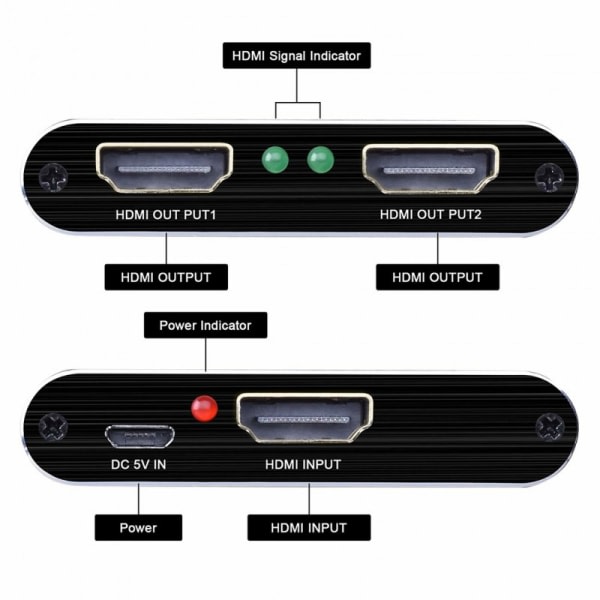 1x2 HDMI Splitter - 3D / 1080p / 4K Svart