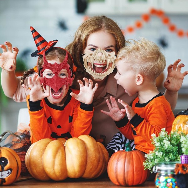 Nincee Japanilainen Halloween-naamio, tiikerin cosplay-naamio - puoli kasvot peittävä valkoinen kallopelottava naamio Red Tiger