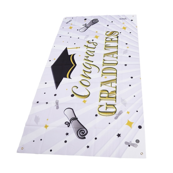 Graduation Banner Ca. 71x38in Holdbar Polyesterstof Farvefast Farve 4 Øjer Tillykke Grad Banner til Graduation 007