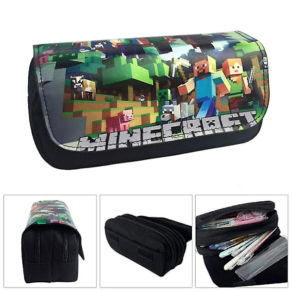 Minecraft Penaali Lapsille Opiskelijoille Suuri Tilavuus Kaksikerroksinen Vetoketjullinen Kynien Järjestäjä Pöytälaukku_pp（C）