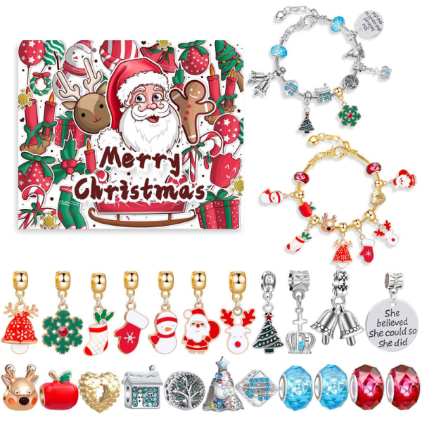 Adventskalender 2023 Barn Flickor, Julkalender Smycken Hantverk Tjejer Presenter, Charm Armband Kit