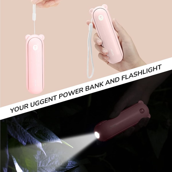 Mini portabel fläkt, 3 i 1 handfläkt, laddningsbar fickfläkt, batteridriven fläkt [14-21 timmars arbete] med powerbank Pink