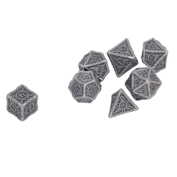 7PCS Polyhedral Dice Engraving Patterns Metal Dice Set för Tabletop Rollspel Leisure Gathering Typ 1