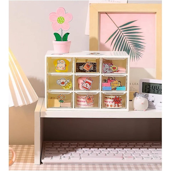 2-pak Craft Box Opbevaring med 9 Skuffer - Skrivebords Opbevaringsorganisator Minibokse til Håndværk Smykker Kosmetik Kunst Sytilbehør med 9 Skuffer with 9 Drawers Rose Red