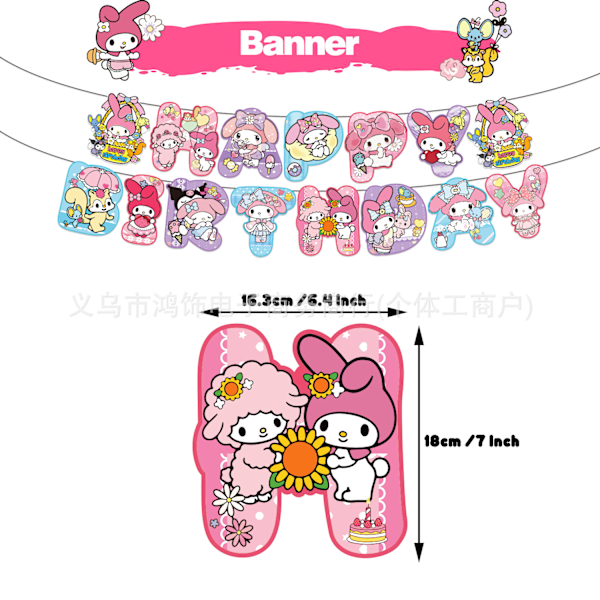 Sanrio My Melody Barnkalasdekorationer för Flickor - Sött Anime-tema med Ballonger, Banner och Tårtdekoration{HH}