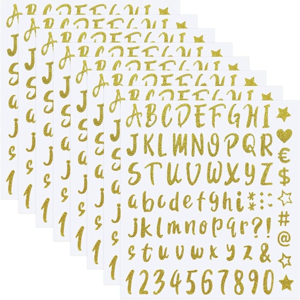 Glitter bokstäver klistermärken, 8 ark bokstäver klistermärken självhäftande bokstäver glitter bokstäver självhäftande Guld