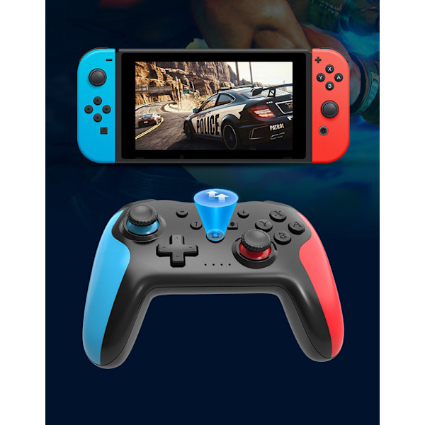 Funlarea Trådløs Pro Controller til Nintendo Switch Sort, Blå og Rød