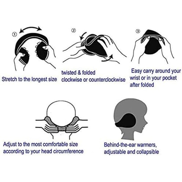Talvikorvalämmittimet, neulotut villaiset korvaläpät naisille ja miehille, säädettävät taittuvat korvaläpät, pitävät korvat lämpiminä talvella, musta