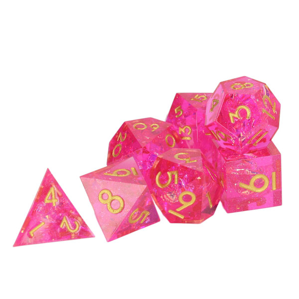 7PCS Polyhedral Dice Clear Numbers Pointed Edges Resin Dice Set for Role Playing Tabletop Games Pink