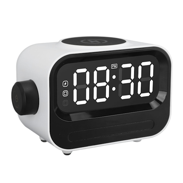 3 i 1 Digital väckarklocka LED-display 15W 2 larminställningar Digital klocka med 15W trådlös laddning och Bluetooth-högtalarfunktion Vit