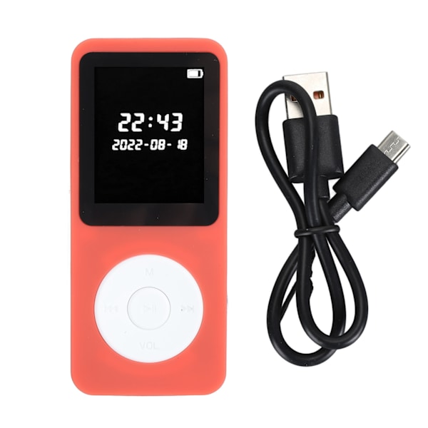 MP3 Player Bluetooth 5.0 1.77in LCD Screen Built in HD Speaker Portable HiFi Music Player with FM Radio Recorder Alarm Clock Red with 64G Memory Card