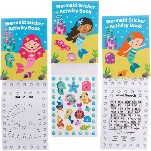 FX796 Mermaids Activity Books with Stickers - 8 Pack, Sticker Book for Kids Party Bag Fillers