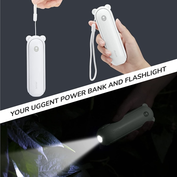 Mini portabel fläkt, 3 i 1 handfläkt, laddningsbar fickfläkt, batteridriven fläkt [14-21 timmars arbete] med powerbank White