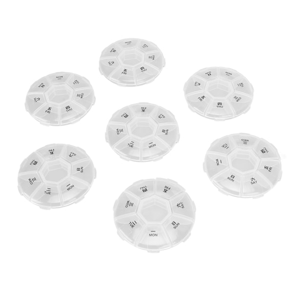 7PCS Rund resemedicin arrangör bärbar liten transparent 7 dagars veckovis medicinlåda för utomhusbruk