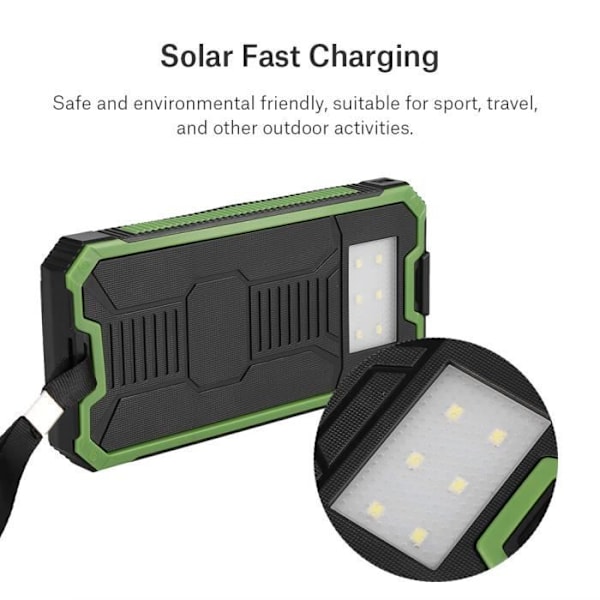 20000mAh Dobbelt USB Power Bank, Bærbar Solar Hurtigoplader - Grøn