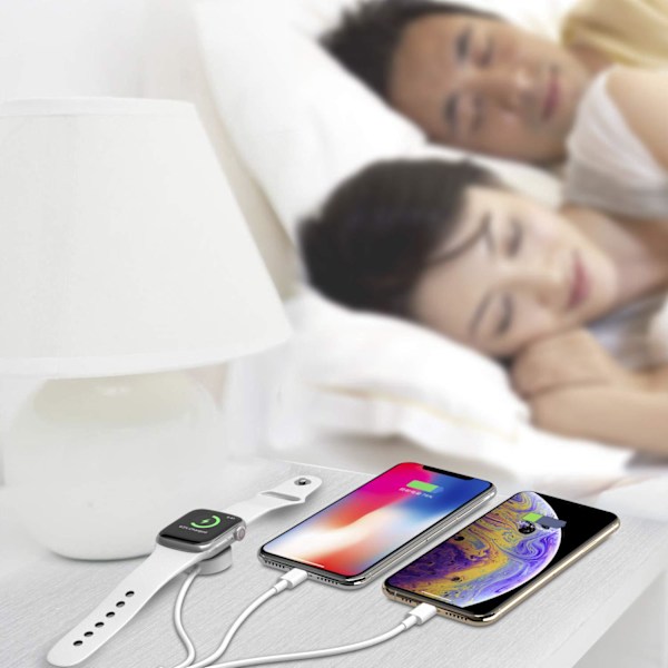 (Vit) 3-i-1-kabel för iPhone Airpods Apple Watch-laddare USB trådlös laddningsstation