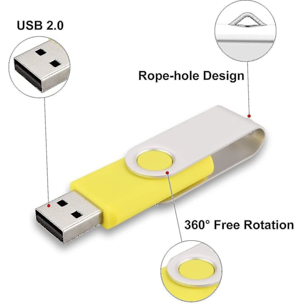 10-pak USB-hukommelsespinde USB 2.0 tommelfingerdrev Bulk-pak roterbar hukommelse S 10 Pak Gul