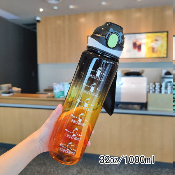 1000 ml vattenmugg Motiverande vattenflaska med återanvändbara koppar med Time Marker Black 1000ml