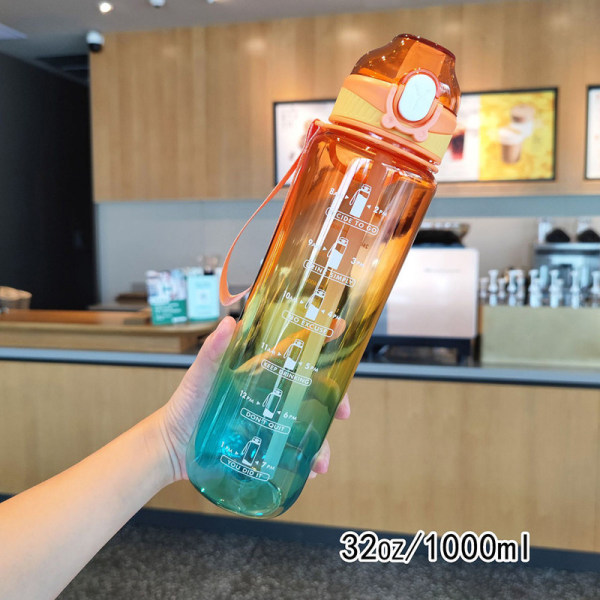 1000 ml vattenmugg Motiverande vattenflaska med återanvändbara koppar med Time Marker Orange 1000ml