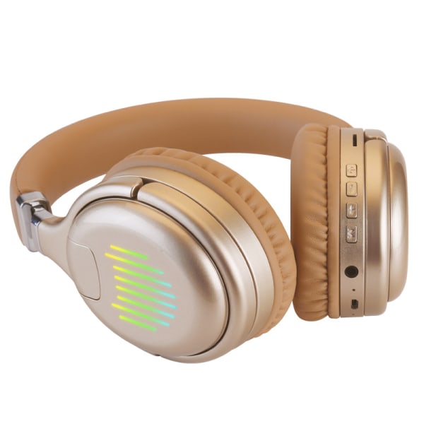 Trådlöst 5.0 bluetooth-headset vikbart RGB-belysande spelheadset med stereoljud Gulbrun