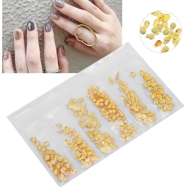 3Typer guldpläterade nagelpaletter ihålig blandad form DIY nageldekoration för nagelsalong(30 Peach Heart Horse Eyes) 28 Pineapple Conch Shells