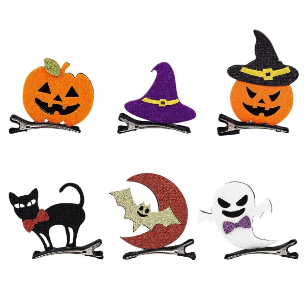 6-pack Halloween tecknad hårnålar Pumpa GSLHOst Bat Katt Hatt Hårnål Hårnålar Flickor Barn Söt Dress Up Party Accessoarer