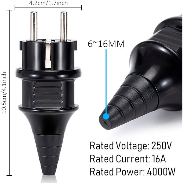 Urosliitin, sähköliitin, 250 V, 16 A, urosliittimet 6-16 mm kaapelille, IP44-suojaus, sopii sisätilojen vaihto pistokkeisiin, musta, 2 kpl