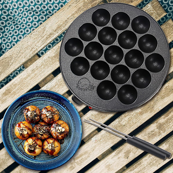 Takoyaki Maskin med Temperaturkontroll, Verktyg och Recept, Gör 18 Japanska Bläckfiskbollar samtidigt, Lätt att Använda