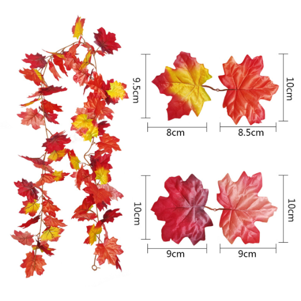 Girlang av konstgjorda lönnlöv - Hängande girlang för inomhus- och utomhusbruk, bröllopsfest, öppen spis, juldekoration, Thanksgiving-dekoration