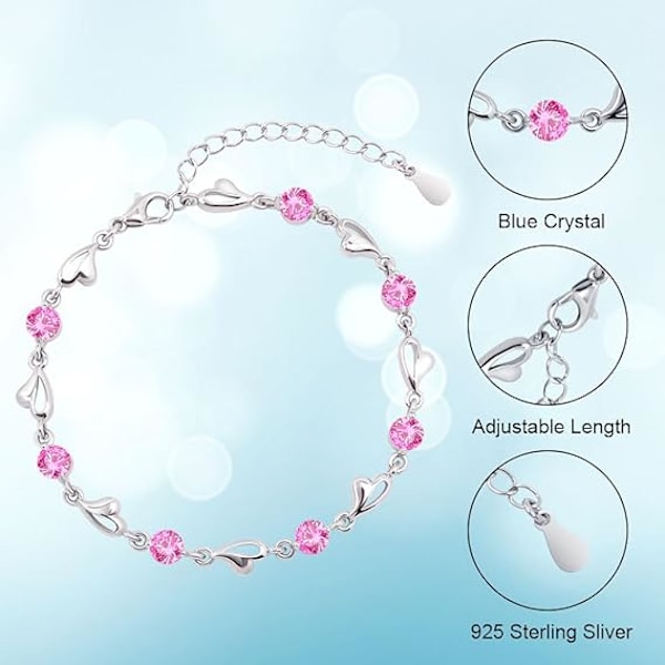 Silverarmband för kvinnor, 925 silver hjärtarmband med glänsande kristalldiamant, justerbart kärlekshjärtarmband present födelsedag julklappar