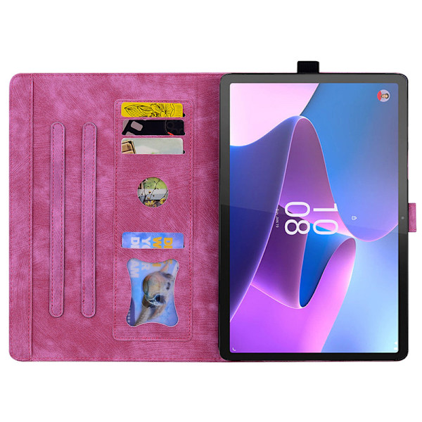 Katt Läderfodral för Lenovo Tab P12 12.7 tum Rose Red