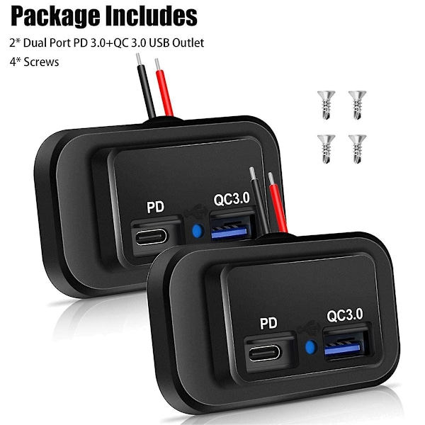 2 kpl 12v/24v Caravan USB-pistorasia, Dual Pd3.0 Type-c (usb C) & Pikalataus Qc3.0 Usb-a Portti Paneliin Asennettava C