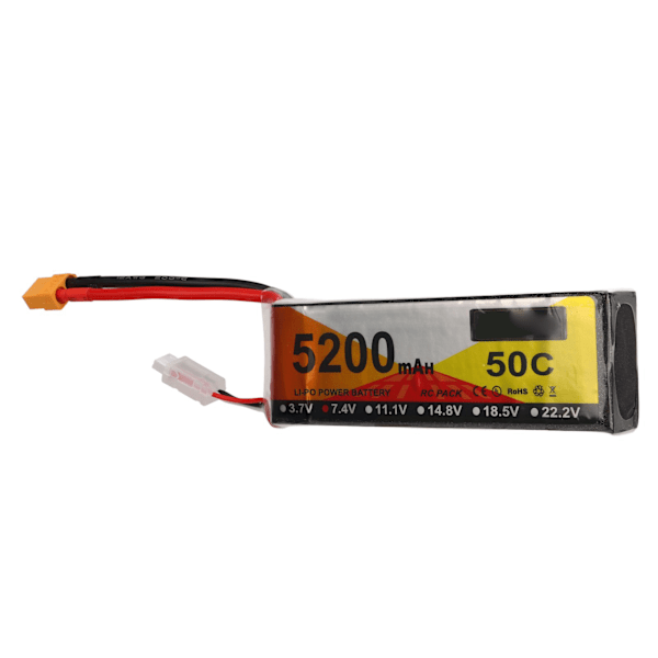 5200mah Lipo-batteri 50C urladdningshastighet 7,4V 2S RC-fordonseffekt med XT60-kontakt