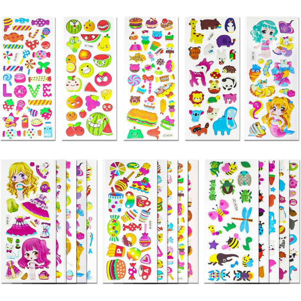 3D-klistermärken för Barn, 24st Fluffiga Klistermärken Klistermärke barn
