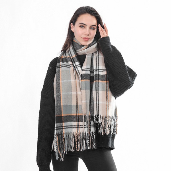 Damscarf rutig överdimensionerad vinterscarf fyrkantig filt halsduk rutig 1 fransar Mjuk varm poncho 195 x 72 cm