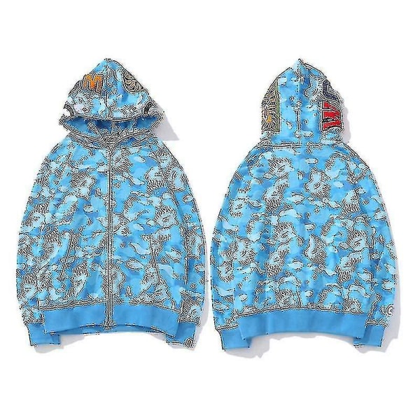 Herre Hoodie Camo Løs Lynlås Jakke Sweatershirt Til Mænd Dreng Wanke Sky Blue L