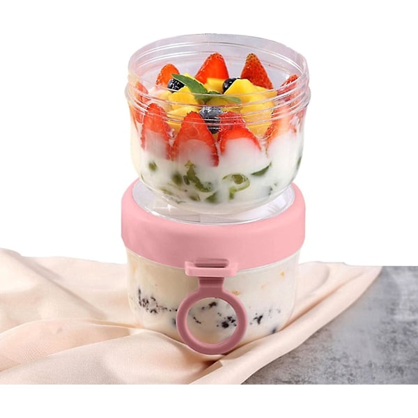 Behållare för overnight oats - Overnight oats-burkar med lock, diskmaskinssäkra, 600 ml med sked