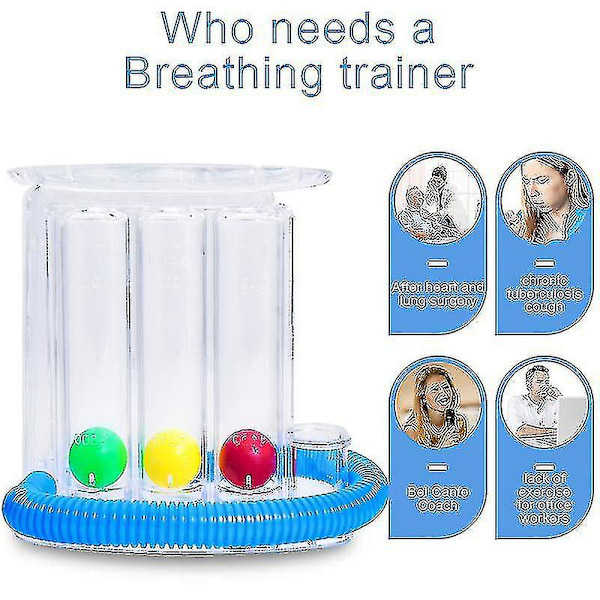 Andningsövningstränare Hemma Andningsövning, 3-Boll Djup Andningstränare Lungtränare Incentive Spirometer Spirometrismätningssystem (A)