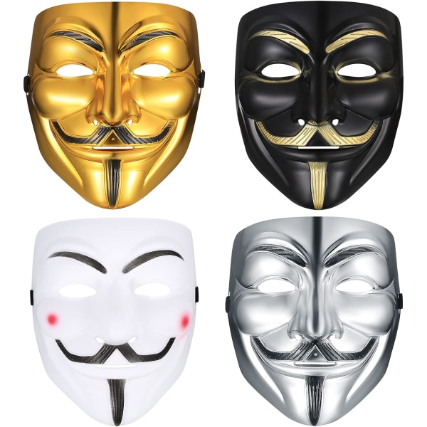 4 st V för Vendetta Guy Mask, Halloween Cosplay Party Mask, Anonym Mask - 4 färger
