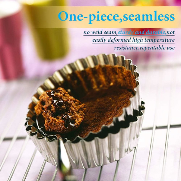 20 kpl Cupcake-muotteja, 9,6 cm ruostumattomasta teräksestä valmistettuja mini piirakka- ja tortlettivuokia, cupcake-kakku- ja muffinssimuottilevy leivontatyökalut{sl}