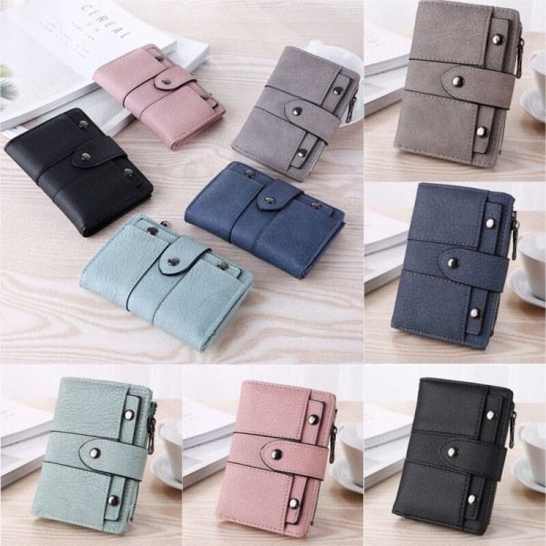 Fashion Foldbar Lille Pung Dame PU Læder Kortholder Pung Sort{sl}