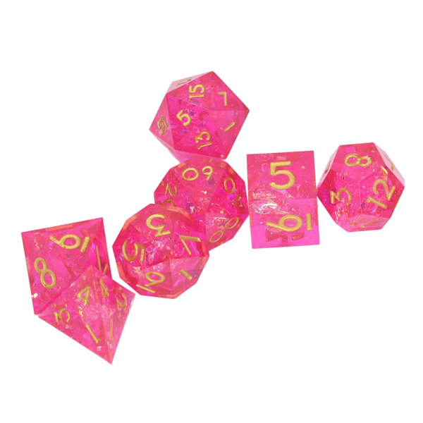 7PCS Polyhedral Dice Clear Numbers Pointed Edges Resin Dice Set for Role Playing Tabletop Games Pink