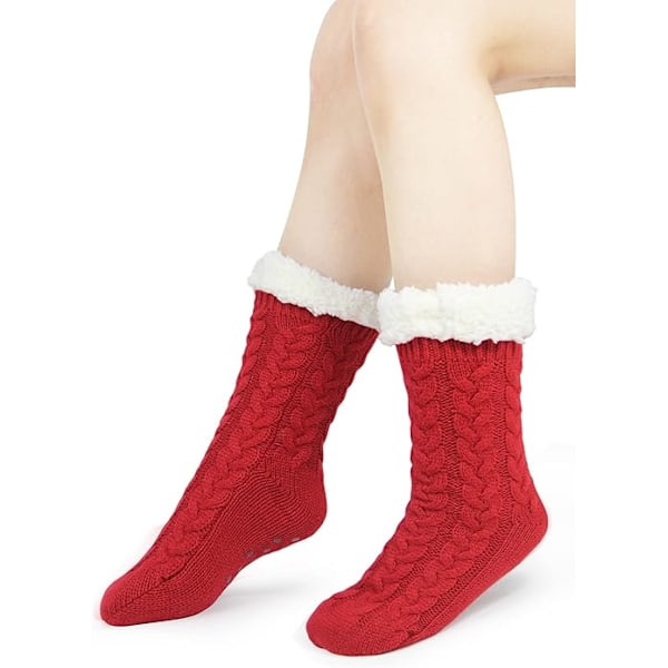 Slippersokker til kvinder med gribere - Vinter Non Slip Tykke Fuzzy Sokker - Varme Hyggelige Julegave