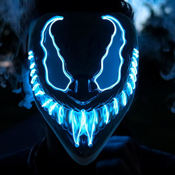 LED Halloween-mask med 3 ljuslägen | Skrämmande ljus ansiktsmask | Demon Cosplay Cosplay Mask Blue