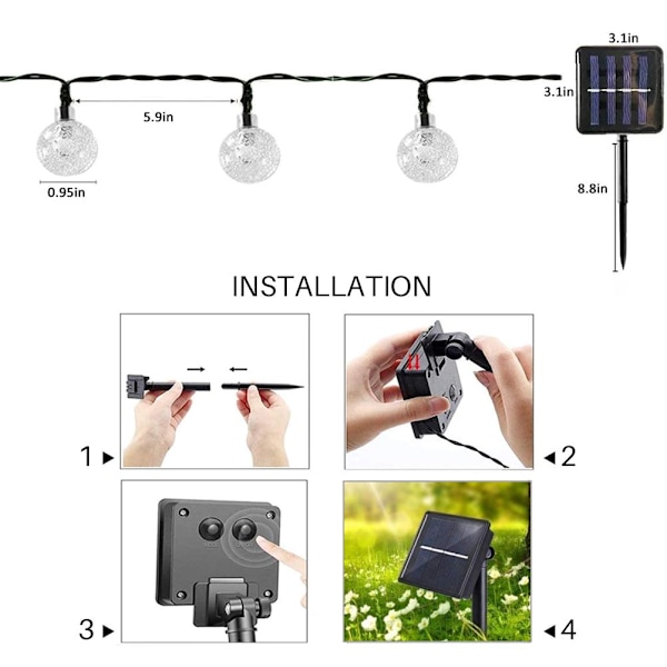 2 st 50 LED 32FT Kristallkula Solcellslingor Utomhus Vattentäta Solcellslampor med 8 Belysningslägen för Trädgård Gård