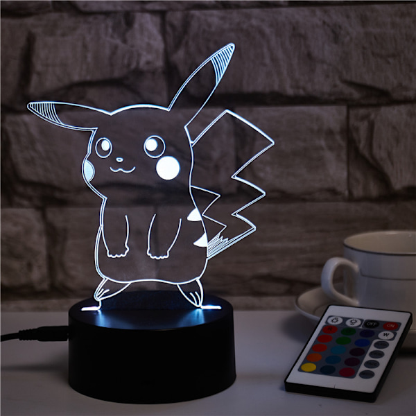 Pikachu 3D Lille Natlampe LED Lampe Kreativ Farverig Berøringsfjernbetjening