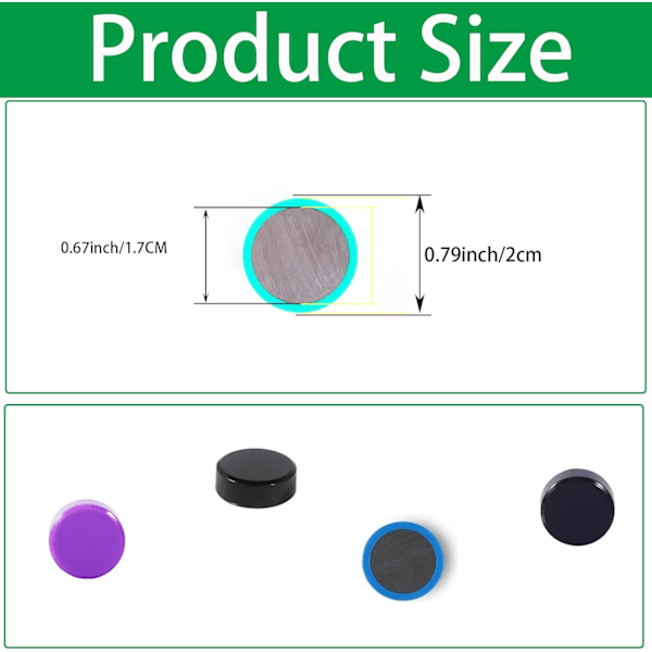 Magneter, 100-pack starka magneter, små runda färgglada dekorativa magneter för kylskåp, whiteboard, skola, kontor (10 färger)
