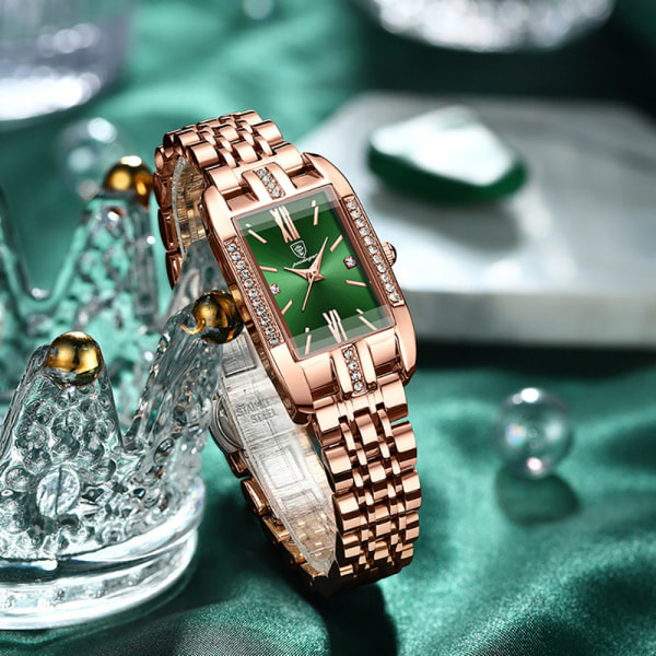 Watch Pointer Rectangle Fashion Rhinestone Quartz Watch green