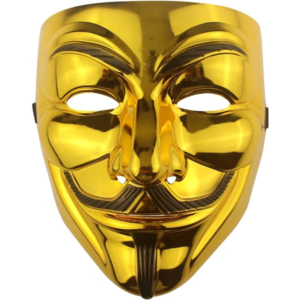 Udekit Hacker Anonymous Mask Gold V för Vendetta Mask för barn Kvinnor Män Halloween Party Kostym Cosplay Guld