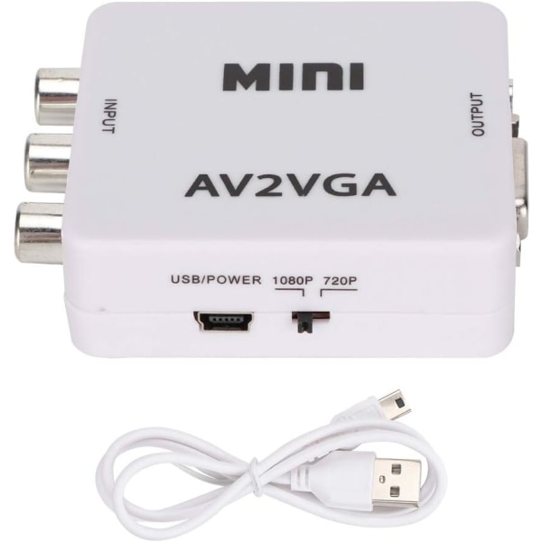 Videokonverter, 480P mini VGA til videokonverter, komposit, AV til VGA-adapter